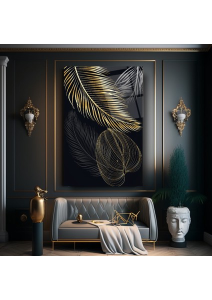 Gold Yapraklar Cam Tablo | Hediyelik, Dekoratif, Ofis, Mutfak
