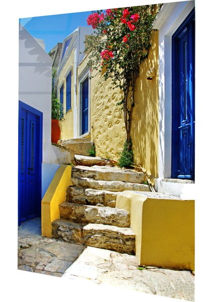 Eski Yunan Sokakları, Santorini Cam Tablo | Hediyelik, Dekoratif, Ofis, Mutfak