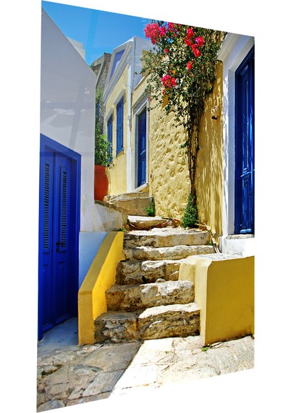 Eski Yunan Sokakları, Santorini Cam Tablo | Hediyelik, Dekoratif, Ofis, Mutfak
