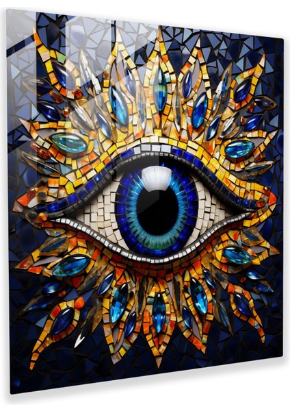 Nazar Boncuklu Vitray Tablo - Nazar Boncuğu, Cam Sanatı, Vitray, Renkli Tasarım, 30 x 30 cm