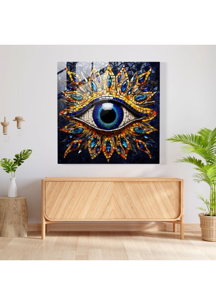 Nazar Boncuklu Vitray Tablo - Nazar Boncuğu, Cam Sanatı, Vitray, Renkli Tasarım, 30 x 30 cm