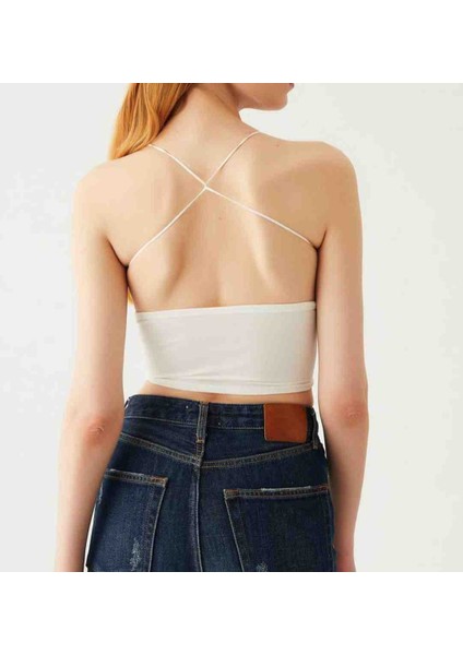 Beyaz Renk Butterfly Crop Top