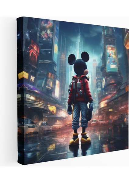Fütüristik Mickey Mouse Şehir Kanvas Tablo, 30 x 30 cm