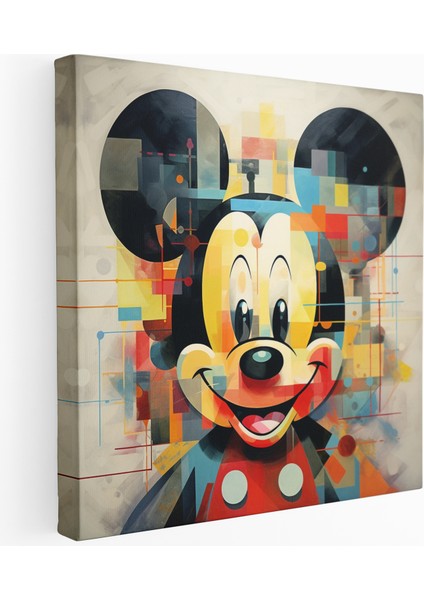 Geometrik Yapısöküm Mickey Mouse Kübist Kanvas Tablo, 30 x 30 cm