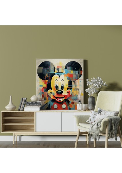 Geometrik Yapısöküm Mickey Mouse Kübist Kanvas Tablo, 30 x 30 cm