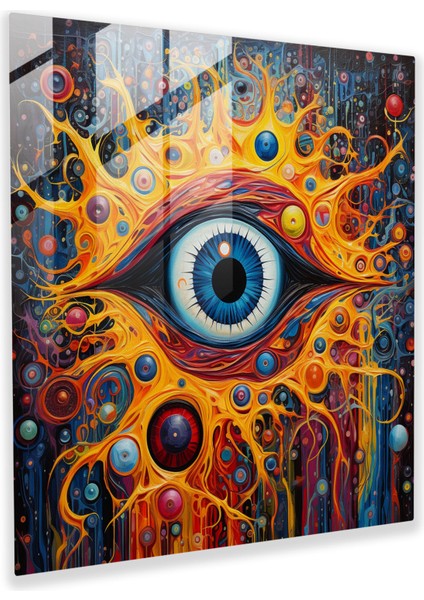 Nazar Boncuğu Cam Baskı - Nazar Boncuğu, Cam Sanatı, Duvar Süslemesi, Cam Baskı, 30 x 30 cm