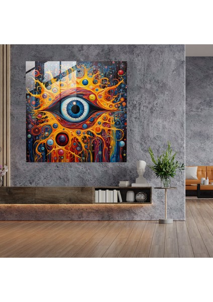 Nazar Boncuğu Cam Baskı - Nazar Boncuğu, Cam Sanatı, Duvar Süslemesi, Cam Baskı, 30 x 30 cm modelleri