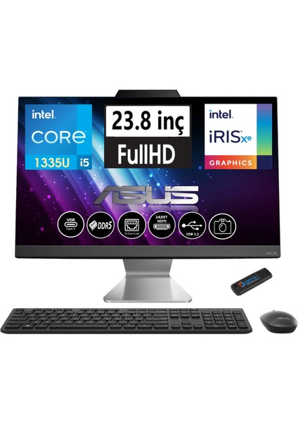 A3402WBAK-I58512B0D Intel I5-1335U 32GB Ddr5 Ram 1tb SSD 23.8 Fhd IPS WINDOWS11HOME All In One Bilgisayar I58512B0D23+ZETTAUSBBELLEK