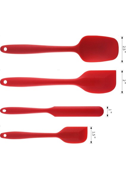 Paslanmaz Çelik Çekirdekli Silikon Spatula Seti (4 Parça Set, Kırmızı) (Yurt Dışından)