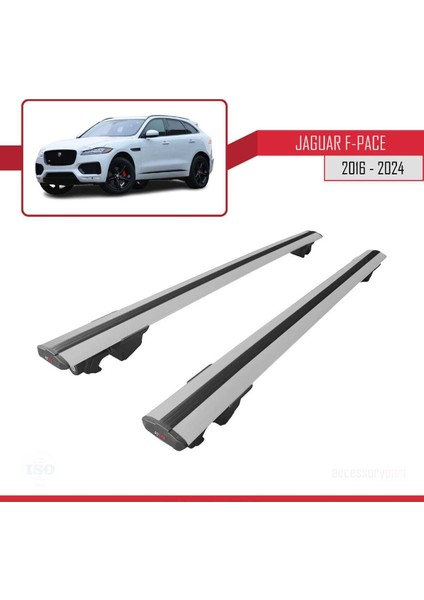 Jaguar F-Pace 2016 ve Sonrası ile Uyumlu Hook Model Anahtar Kilitli Ara Atkı Tavan Barı Gri