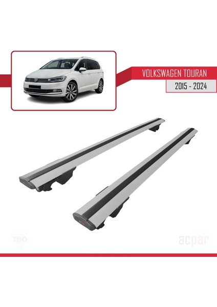 Vw Touran 2015 ve Sonrası ile Uyumlu Hook Model Anahtar Kilitli Ara Atkı Tavan Barı Gri