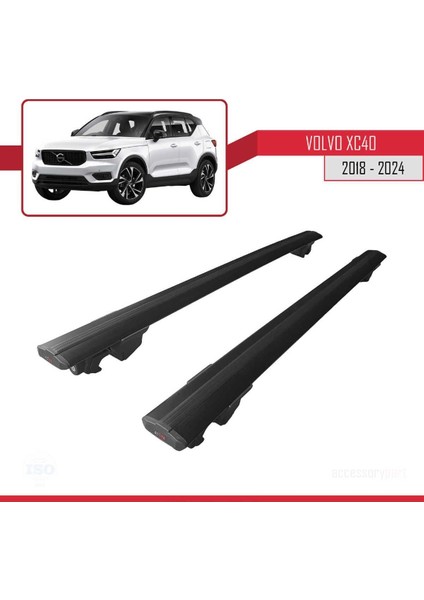 Volvo XC40 2018 ve Sonrası ile Uyumlu Hook Model Anahtar Kilitli Ara Atkı Tavan Barı Siyah fırsatları