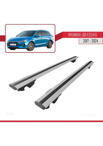 Hyundai I30 Estate 2017 ve Sonrası ile Uyumlu Hook Model Anahtar Kilitli Ara Atkı Tavan Barı Gri fırsatları