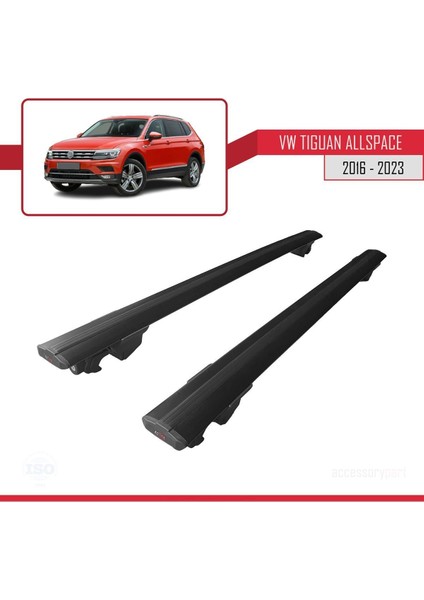Vw Tiguan Allspace 2016-2023 Arası ile Uyumlu Hook Model Anahtar Kilitli Ara Atkı Tavan Barı Siyah