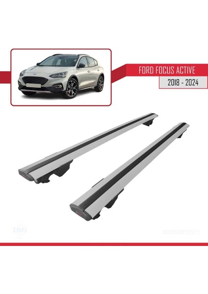 Ford Focus Active 2018 ve Sonrası ile Uyumlu Hook Model Anahtar Kilitli Ara Atkı Tavan Barı Gri