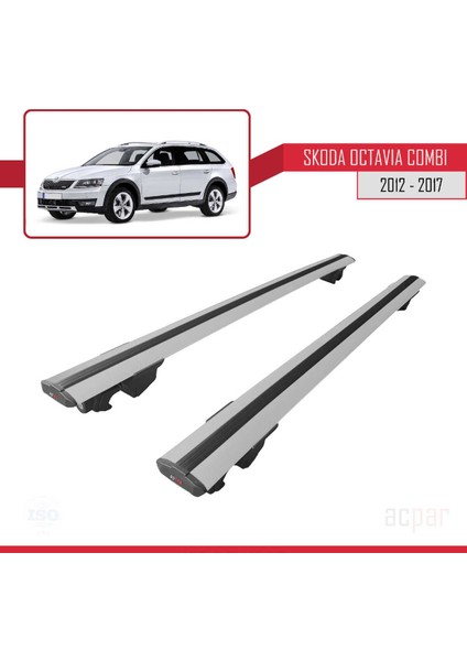 Skoda Octavia Combı 2012-2017 Arası ile Uyumlu Hook Model Anahtar Kilitli Ara Atkı Tavan Barı Gri