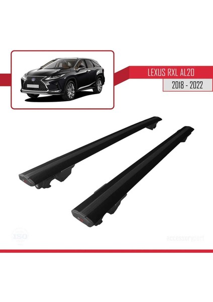 Lexus Rxl 2018-2022 Arası ile Uyumlu Hook Model Anahtar Kilitli Ara Atkı Tavan Barı Siyah