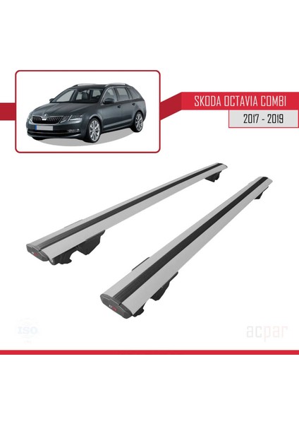 Skoda Octavia Combı 2017-2019 Arası ile Uyumlu Hook Model Anahtar Kilitli Ara Atkı Tavan Barı Gri