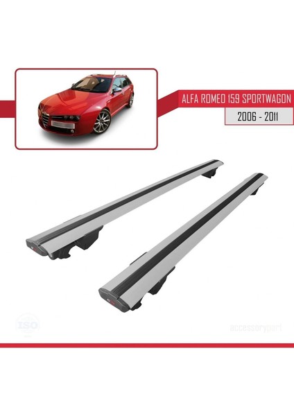 Alfa Romeo 159 Sportwagon 2006-2011 Arası Hook Model Anahtar Kilitli Ara Atkı Tavan Barı Gri fırsatları