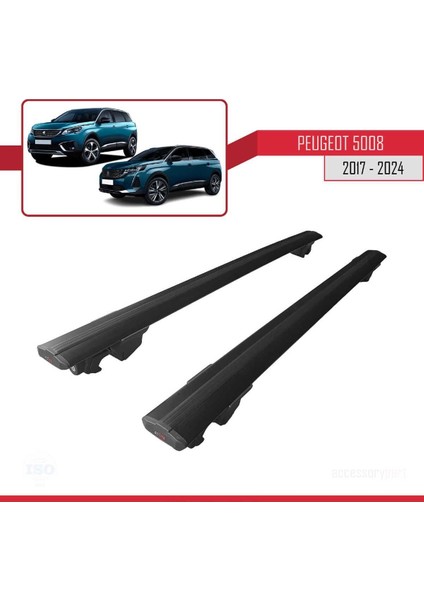 Peugeot 5008 2017 ve Sonrası ile Uyumlu Hook Model Anahtar Kilitli Ara Atkı Tavan Barı Siyah fırsatları