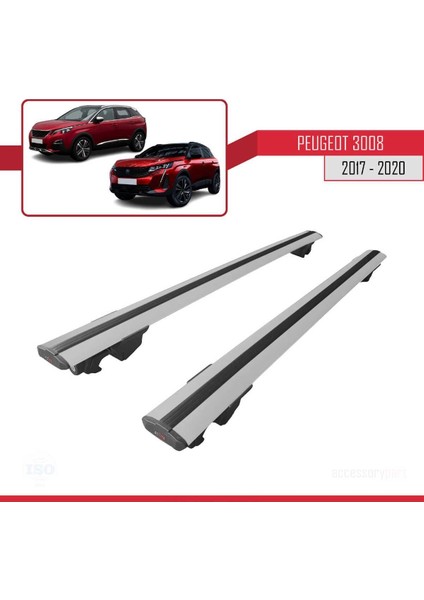 Peugeot 3008 2017-2024 Arası ile Uyumlu Hook Model Anahtar Kilitli Ara Atkı Tavan Barı Gri fırsatları