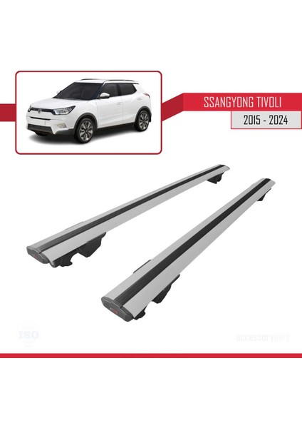 Ssangyong Tivoli 2015 ve Sonrası ile Uyumlu Hook Model Anahtar Kilitli Ara Atkı Tavan Barı Gri