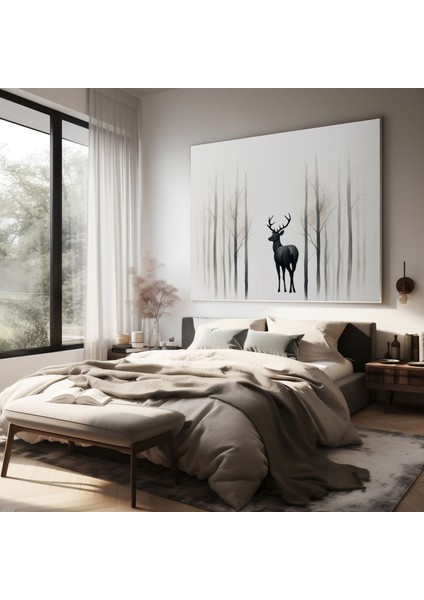 Yaban Hayatı Duvar Tablosu - Minimalist Çizgi Geyik Kanvas Tablo - Yaban Hayatı, Geyik, Duvar Sanatı, Yaban Hayatı, 30X30
