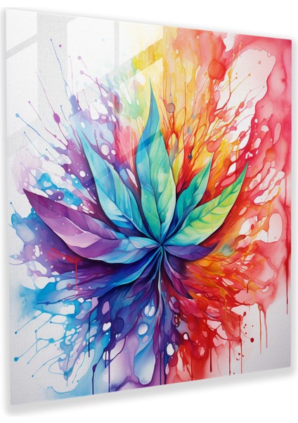 Ot Harikalar Diyarı Cam Baskı - Ot, Canlı Renkler, Cam Duvar Tablosu, Esrar Yaprağı, 30X30