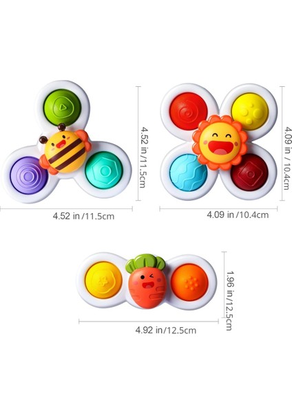 3 Adet Vantuz Spinner Oyuncaklar Yenilikçi Spinning Tops Yürüyor Oyuncaklar Bebekler Için Duyusal Bebek Banyo Oyuncakları （arı + Güneş + Havuç）