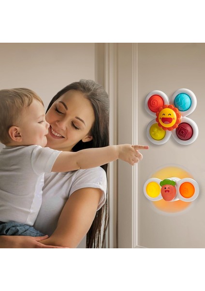3 Adet Vantuz Spinner Oyuncaklar Yenilikçi Spinning Tops Yürüyor Oyuncaklar Bebekler Için Duyusal Bebek Banyo Oyuncakları （arı + Güneş + Havuç）