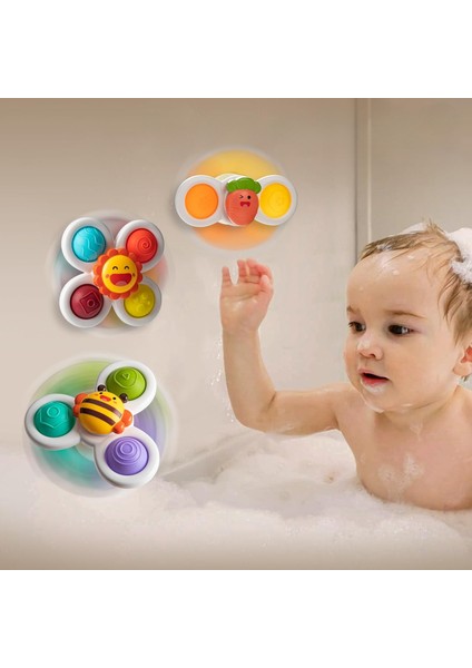 3 Adet Vantuz Spinner Oyuncaklar Yenilikçi Spinning Tops Yürüyor Oyuncaklar Bebekler Için Duyusal Bebek Banyo Oyuncakları （arı + Güneş + Havuç）