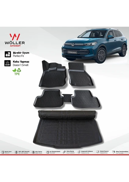 Volkswagen Tiguan Paspas Bagaj Havuzu Set 2024 Sonrası 3D Ultraflex Set