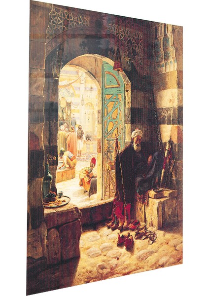 Ünlü Ressam Tabloları Şam'daki Büyük Caminin Kapısında Gustav Bauernfeind Cam Tablo | Hediyelik, Dekoratif, Ofis, Mutfak