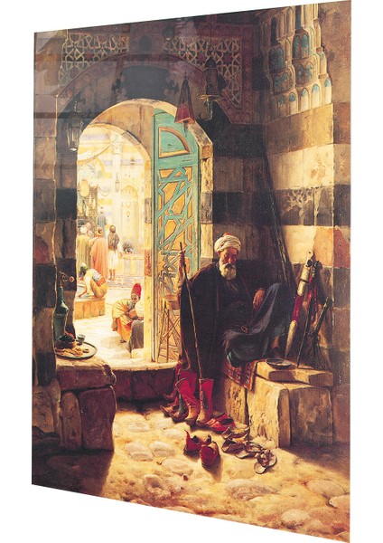 Ünlü Ressam Tabloları Şam'daki Büyük Caminin Kapısında Gustav Bauernfeind Cam Tablo | Hediyelik, Dekoratif, Ofis, Mutfak