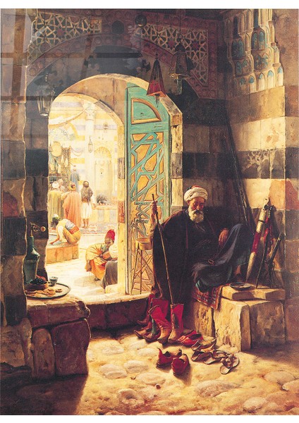 Ünlü Ressam Tabloları Şam'daki Büyük Caminin Kapısında Gustav Bauernfeind Cam Tablo | Hediyelik, Dekoratif, Ofis, Mutfak