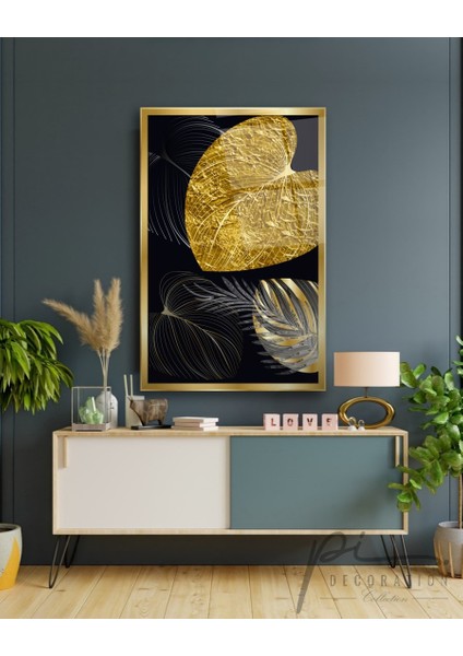Gold Yapraklar Cam Tablo | Hediyelik, Dekoratif, Ofis, Mutfak