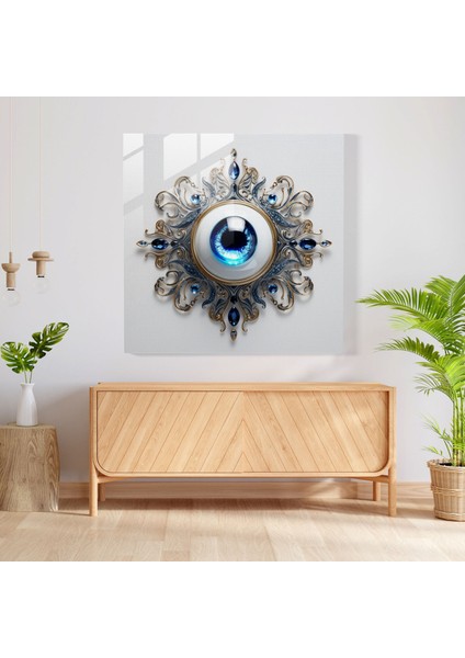 Çağdaş Nazar Boncuğu Cam Baskı - Nazar Boncuğu, Ev Dekorasyonu, Cam Duvar Sanatı, Nazar Boncuğu, 30X30 fiyatları
