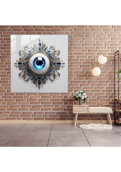 Çağdaş Nazar Boncuğu Cam Baskı - Nazar Boncuğu, Ev Dekorasyonu, Cam Duvar Sanatı, Nazar Boncuğu, 30X30 modelleri