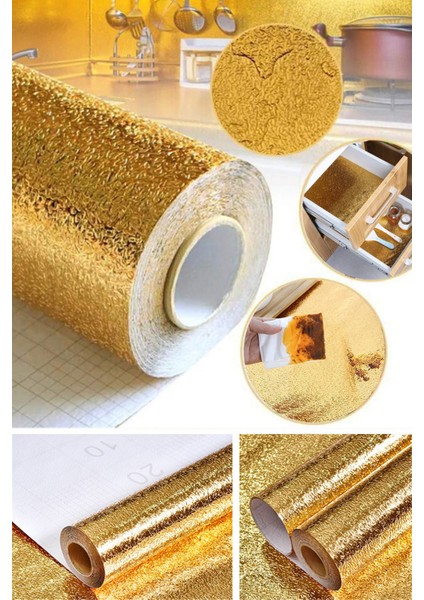 Yapışkanlı Gold Mutfak Tezgah Folyosu 1m x 40CM Modern Tasarım Kolay Uygulanabilir Folyo