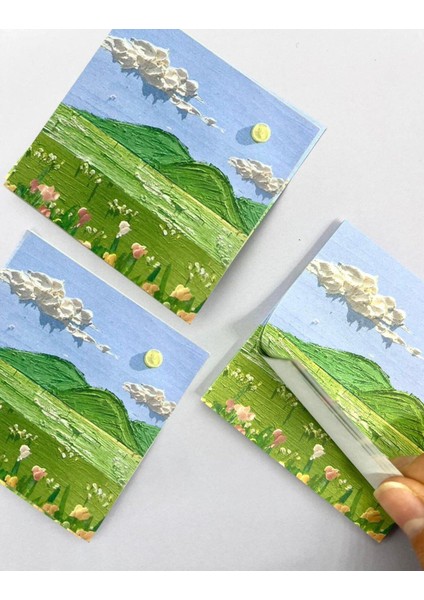 Doğa Temalı Yağlı Boya Yeşil Ova Post-it