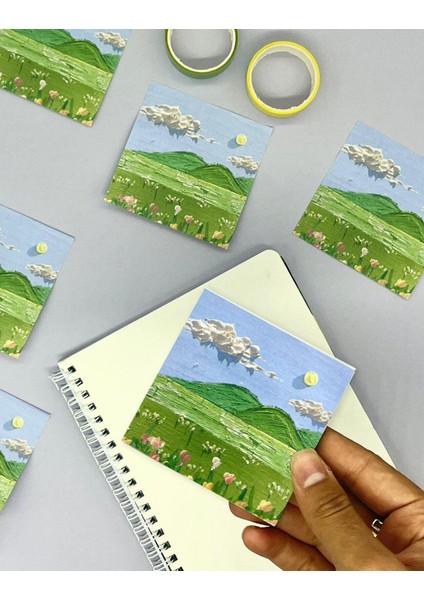 Doğa Temalı Yağlı Boya Yeşil Ova Post-it fiyatları