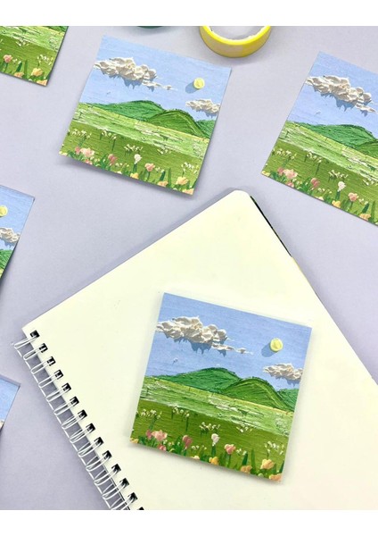 Doğa Temalı Yağlı Boya Yeşil Ova Post-it modelleri