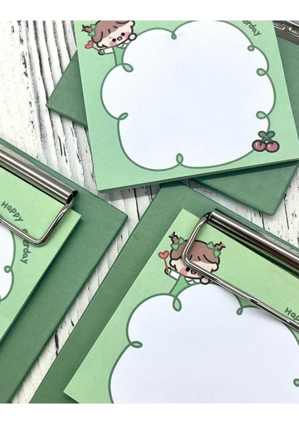 Sevimli Hayvan Desenli Yeşil Yapışkanlı Sekreterlik Not Defteri/ Sticky Note / Sticker/ Post-it/ Bullet Journal