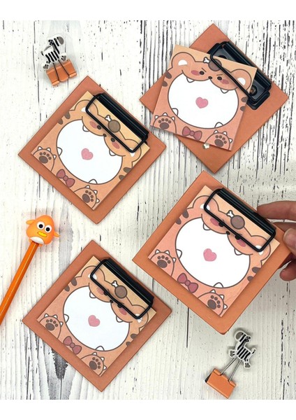 Sevimli Hayvan Desenli Turuncu Yapışkanlı Sekreterlik Not Defteri/ Sticky Note / Sticker/ Post-it/ Bullet Journal