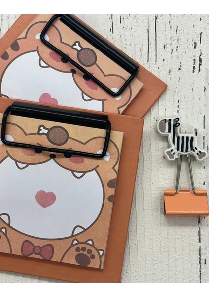 Sevimli Hayvan Desenli Turuncu Yapışkanlı Sekreterlik Not Defteri/ Sticky Note / Sticker/ Post-it/ Bullet Journal