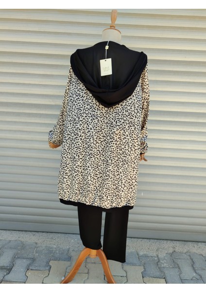 Kapuşonlu Saten Kumaş Leopar Desen Pamuk Kumaş Altlı Ikili Takım fırsatları