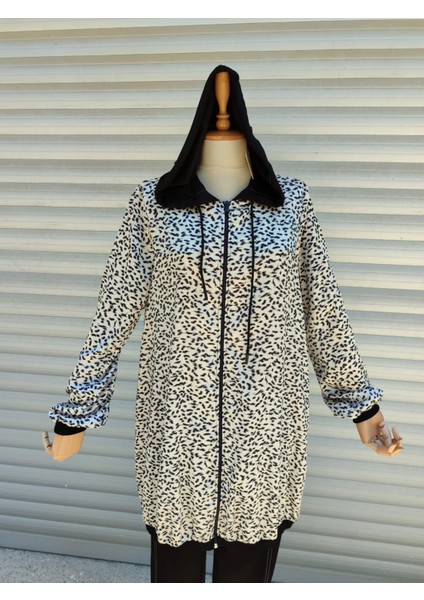Kapuşonlu Saten Kumaş Leopar Desen Pamuk Kumaş Altlı Ikili Takım indirimleri