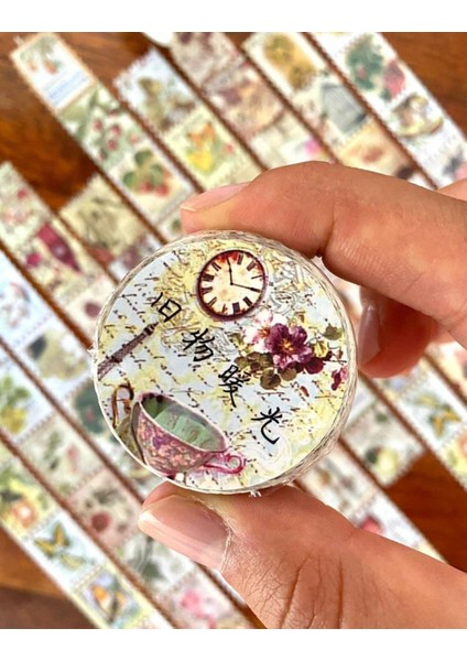 Pul Çay Saati Tek Tek Çıkartmalı - Washi Bant - Sticker - Bullet Journal - Defter Süsleme