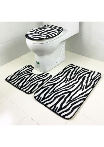 3 Adet / Takım Flanel Zebra Desensiz Kaymaz Banyo Mat Setleri Banyo Halı Kontur Paspaslar Tuvalet Kapağı Kapak Ev Banyo Dekor | Mat Mat | Mat Rugdecorative Banyo Halı (45 * 75 Cm) (Yurt Dışından)