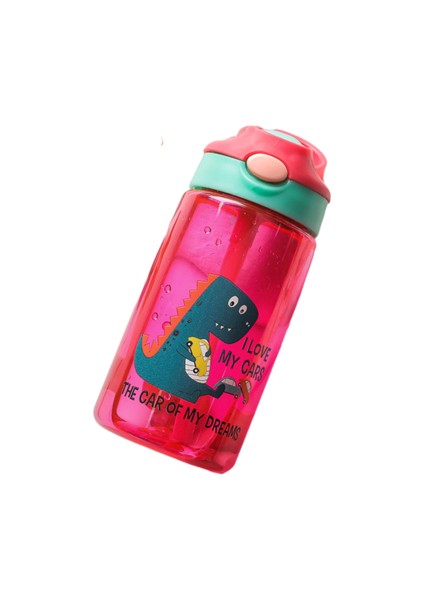 480ML Çocuk Su Kupası Saman ve Karikatür Desenli Desen Anti-Fall Duck-Duck Bullet Kapak Plastik Su Kupası (Yurt Dışından)